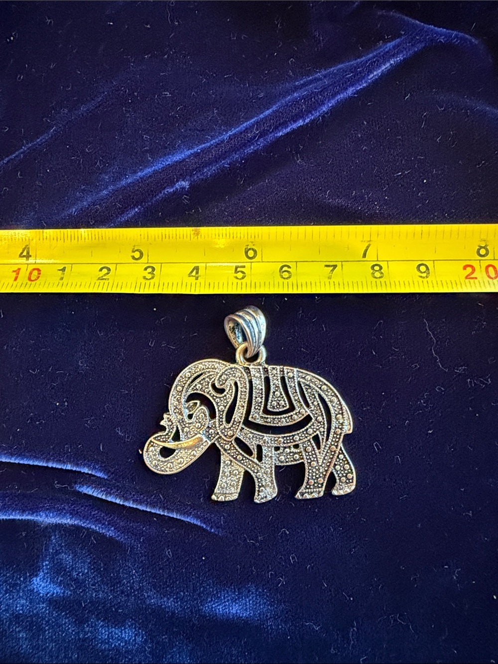 Silver-Tone Elephant Pendant Necklace Charm - marcasite style Accent